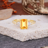 Vintage - Style 4 Prong Emerald Cut Citrine Ring